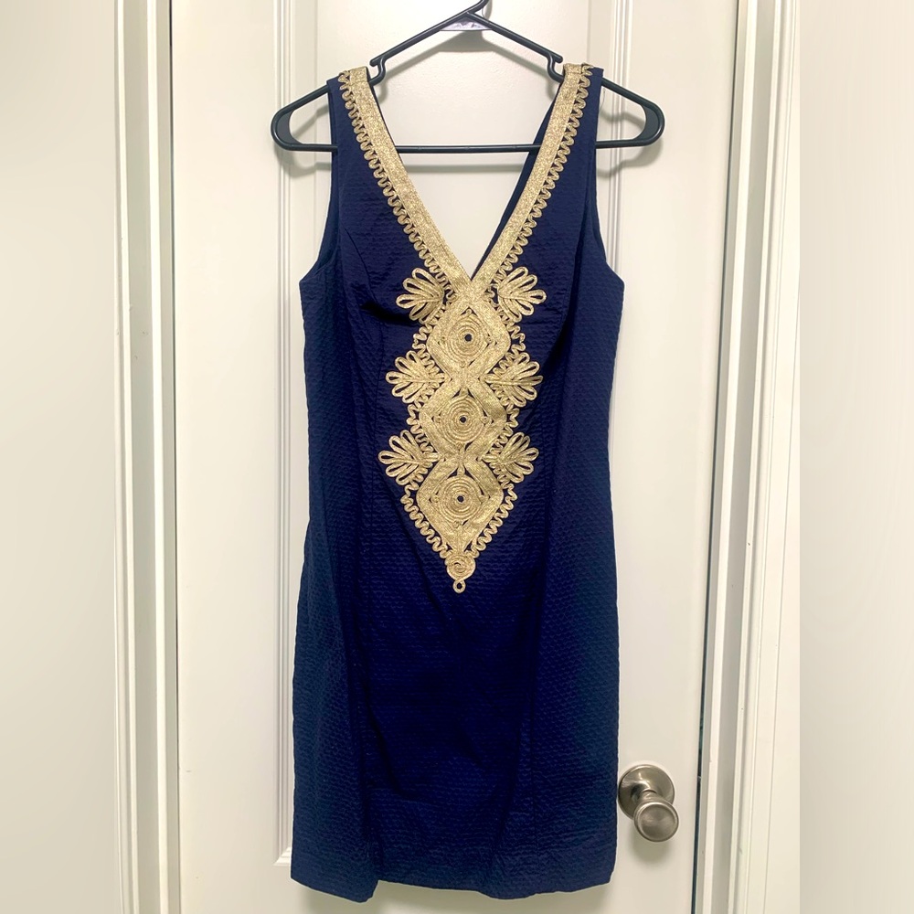 EUC Lilly Pulitzer Blue Dress with Metallic Detail